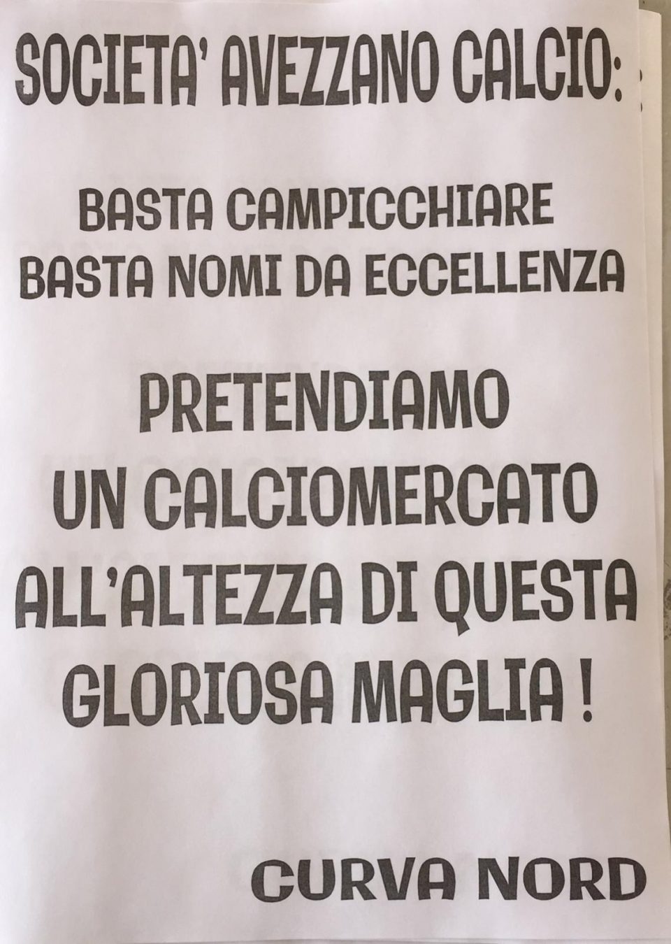 Calciomercato Avezzano, La Curva Nord: «Basta nomi da Eccellenza»