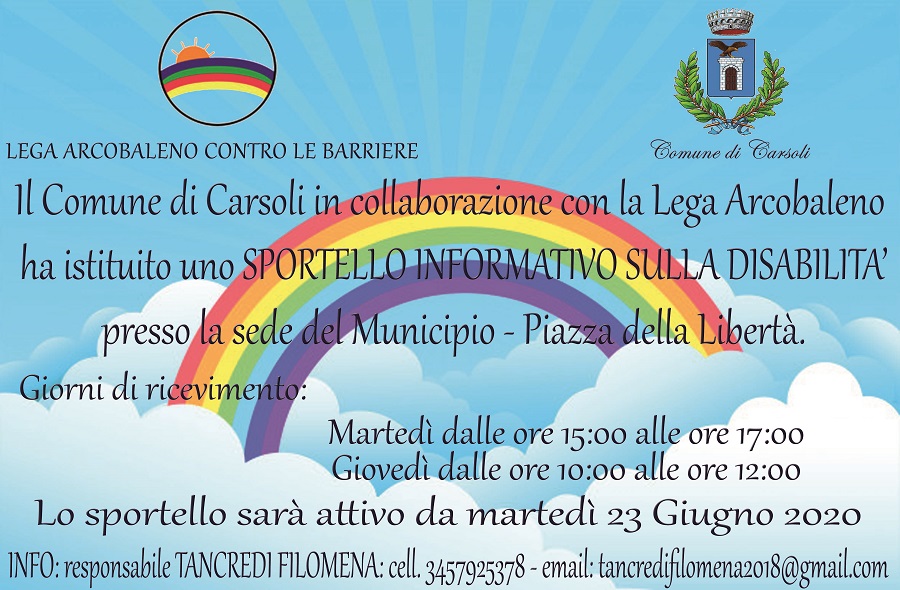 Sportello disabilità, la collaborazione tra Carsoli e Lega Arcobaleno